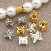 5个18K镀金双花珠帽，镂空花珠，黄铜珠隔珠，双头珠帽，适用于珠宝制作，手链，耳环，女士饰品配件 - 彩色 - 查看 2