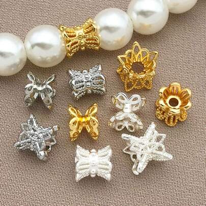 5pcs 18K Gold Plated Double Flower Bead Caps Filigree Flower Beads Brass Bead Spacers Double End Bead Caps For Jewelry Making Bracelets Earrings Supplies Women