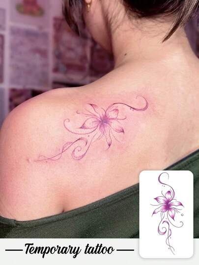 1 Piece Of Tattoo Sticker Temporary Tattoo Sticker, Y2K Style Purple Lily Flower Pattern Waterproof And Sweatproof Washable Non-Reflective Arm Shoulder Simulation Tattoo Suitable For Fashionable People And Can Last 3-5 Days