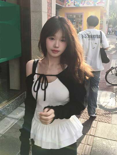 Drawstring Layered Chiffon Sleeveless Cover Up For Women, Summer