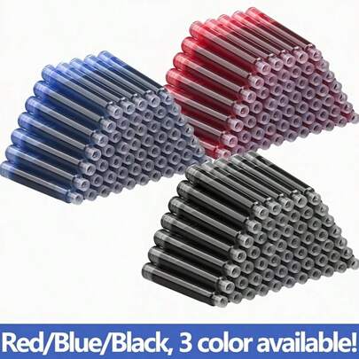 50pcs 3.4mm Pen Ink Refills, 3.4mm School & Office Stationery Ink Cartridges, Available In Black, Blue, And Red Colors