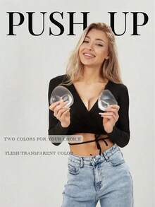 1/2 Pair Double-Sided Adhesive Reusable Padded Bra Inserts - Sticky Bra Pads For Dresses, Bikinis - Multicolor - View 3