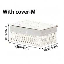 1 pieza/3 piezas Cesta de almacenamiento tejida, Cesta de almacenamiento con tapa para escritorio, Cesta de almacenamiento tejida hecha a mano, Caja de almacenamiento de aperitivos para escritorio, Caja de almacenamiento de juguetes para sala de estar, Cesta de almacenamiento de llaves y varios, Cesta de almacenamiento de cosméticos, Artículos de organización y almacenamiento para el hogar en cocina, baño, dormitorio, sala de estar, dormitorio, escritorio de oficina, accesorios de decoración del hogar - Blanco - Ver 8