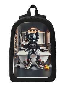Kawss Kawaii Kaw  Anime Cartoon Men&AposLarge Capacity Backpack With Adjustable Shoulder Straps For Convenient Design, Waterproof And Scratch Resistant, Travel, And Commuting Backpacks - 黑色 - 查看 2