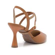 Scarpin Feminino Stessy Shoes Social Tira Strass Brilho Salto Alto Luxo Confort 2 Forma Festas Casamentos Sapato de Trabalho Eventos Chic Moda Festa - Caramelo - Visão 6