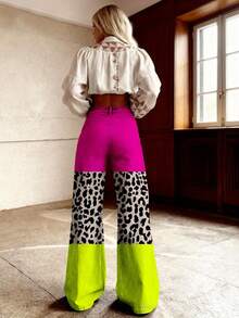 Women's High-Waisted Wide-Leg 3D Neon Green Jeans - Winter Formal/Party Pants With Elastic Hem, Slim-Fit Style (No ), Machine Washable For Nightouts & Western Events - Long Length For More Coverage - 彩色 - 查看 4