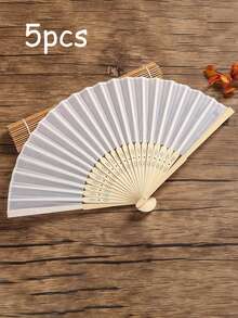10/5/2/1pc Silk Hand Fan, Decorative Plain Fabric Fan, Wedding Gift, Folding Bamboo Fan, DIY Desktop Hanging Decor - Beige - View 9