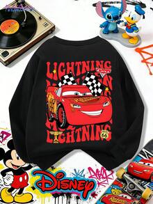 1pc Disney Lightning McQueen Retro Racing Graphic Tween Boys Casual Sweatshirt, Soft & Versatile, Ideal For Back To School & Weekend Hangouts - màu đen - Xem 5