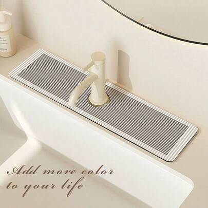 Faucet Mat, Minimalist Wabi-Sabi Style Faucet Mat, Soft & Foldable, Bathroom Faucet Splash Guard Mat, Moisture-Proof & Anti-Slip Faucet Mat, Kitchen Countertop Accessory, Kitchen & Dining Table Accessory, Sink, Moisture-Absorbing & Drying Mat, Absorbent & Oil-Absorbing Drain Mat, Multi-Functional Anti-Slip