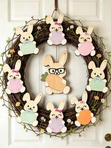 4pcs Unfinished Wooden Easter Bunny Decorations With Ribbons, Wooden Bunny Slices And Figures For Painting, Spring Decor, Easter Party DIY, Multi-Functional Home Decor, Suitable For All Seasons, Adding Natural Artistic Atmosphere - Multicolor - View 6