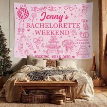 Custom Bachelorette Party Banner Tapestry, Personalized Party Wall Hangings Tapestries, Print Name/Location/Date On Background Cloth, Durable Peach Skin Fabric, Indoor/Outdoor Use, Unique Party Decor Gift For The Bride - Hồng - Xem 9