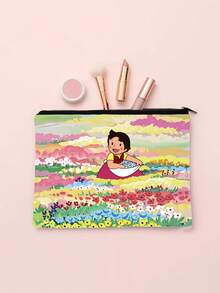 1 geantă de machiaj de călătorie de înaltă calitate cu imprimeu Heidi, design retro pentru fete, poliester cu fermoar, esențială pentru studenți, utilizare dublă pentru călătorii și zilnic, cadou excelent de Crăciun pentru femei și adolescente - Multicolor - Vizualizare 2