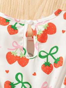 Gaun Kasual Tanpa Lengan Selutut Motif Buah untuk Anak Perempuan dengan Desain Lubang di Bagian Belakang, Cocok untuk Musim Semi/Panas - Merah - View 4