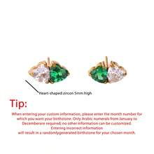 Custom Two Heart Zirconia Stud Earrings For Women Personalized Month Birthstone Stainless Steel Earrings Female Minimalist Customized Jewelry Daily Wear Valentine's Day Gifts - Multicolor - View 11
