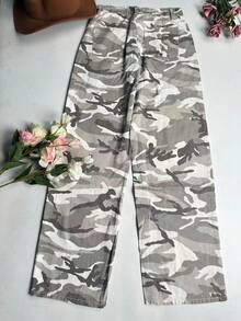 Tall Women's Casual Straight-Leg Jeans With Pocket Details, Extended Length Camouflage Print, Non-Stretch Fabric, Suitable For Everyday Wear. - Camouflage - View 6