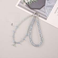 1pc Luxury Crystal Glitter Fish Tail Beaded Charm, Fashionable Phone Strap, Bag Pendant, Delicate Girl Style Double Chain Design, Transparent Clip, Suitable For All Phone Models, Earphones, Bags - Multicolor - View 3