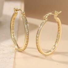 1pair Elegant Sparkling Large Hoop Earrings For Women KC Golden Plated Zinc Alloy, Boho Chic Style, Versatile Daily Wear & Holiday Parties, Durable Jewelry - Gold - View 7