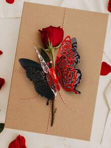 6片/套 情人节系列双层3D蝴蝶贴纸，闪亮金色装饰，贴纸，墙贴，乙烯基贴纸，用于家居装饰、春季装饰，焕新您的家，可移除装饰贴纸，生日、毕业礼物 - 彩色 - 查看 7