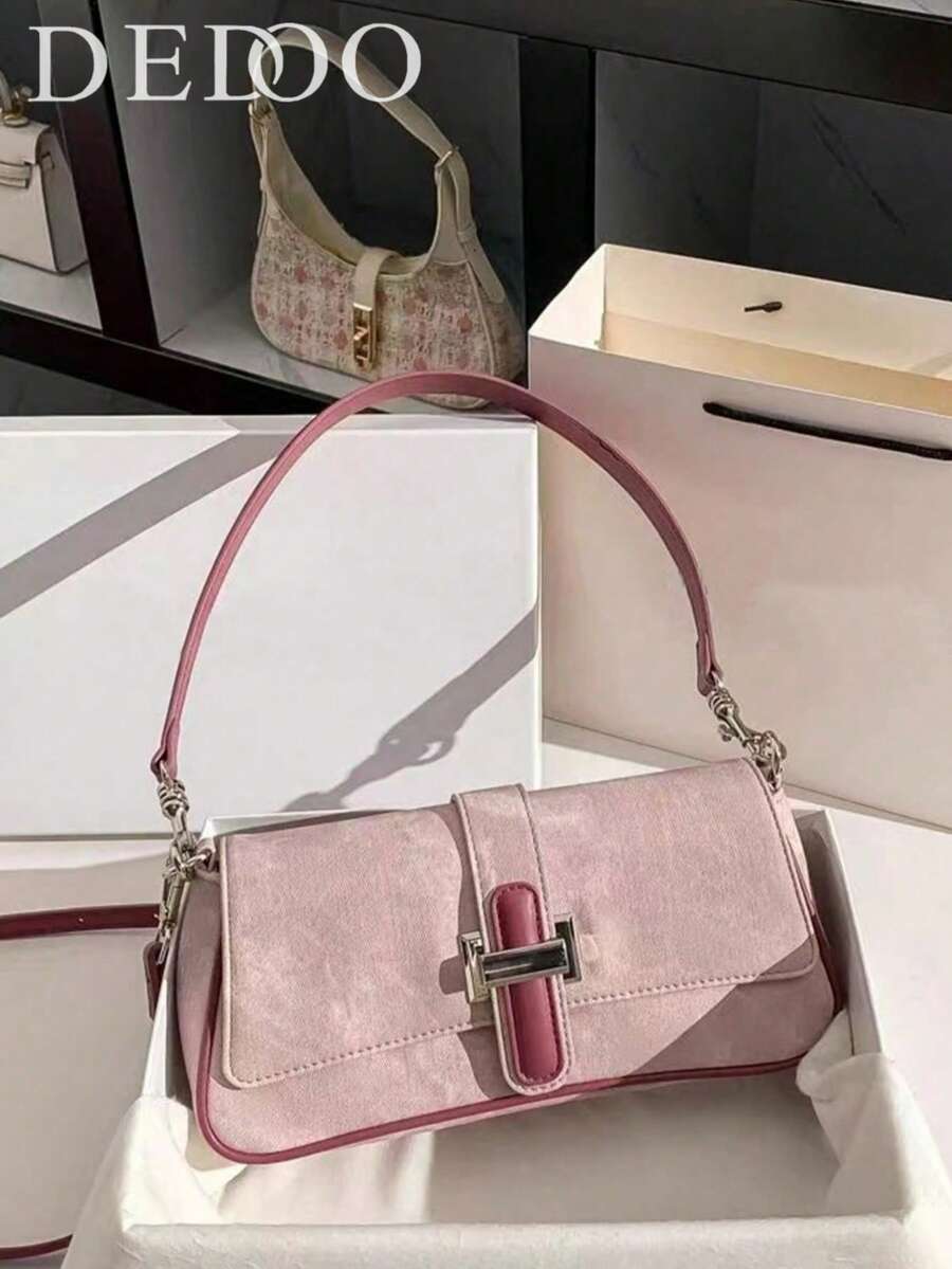 1pc Handbag 2024 New Fashion Handbag Joker Cowboy Long Stick Handbag 2024 New Advanced Texture Niche Original Shoulder And Underarm Slung, Suitable For Travel, Dating, Shopping, White-Collar Workers To Wear, Send Girlfriends Girlfriends And Other Scenarios. - 粉色 - 查看 1