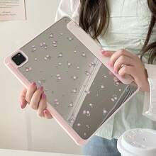 Ốp bảo vệ dạng gương gập ba mặt kiểu Hàn Quốc họa tiết hoa "Yêu thương" tương thích với iPad 10, iPad 11 mới 2025 có khe cắm bút cảm ứng, xoay 360°, vỏ bảo vệ acrylic dễ thương cho iPad Air 7/5/6, iPad thế hệ thứ 9 10.2". - Hồng - Xem 3