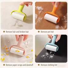 一套便捷迷你粘毛滚筒套装 - 1 个手柄 + 3 个替换滚筒，强力粘胶，轻松去除宠物毛发，使用方便，手柄可重复使用，无需用电，适用于宠物/衣物/地毯/汽车座椅，宠物主人必备。 - 彩色 - 查看 3