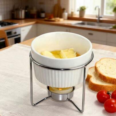 1pc Ceramic Chocolate & Cheese Melting Pot Set, Chocolate Fondue Cup, Cheese Fondue Cup, Candles Not Included