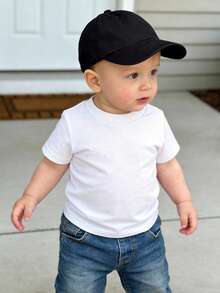 1pc Newborn Baby Boys/Girls Casual Cute Retro Style Round Neck Short Sleeve Soft & Comfortable White T-Shirt Top, Suitable For Outdoor Activities, Social Gatherings, Weekend Play, Spring/Summer - White - View 2