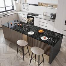 1 Cuộn Giấy Dán Tường Nhà Bếp Tự Dính Chống Dầu Mờ, Vân Đá Đen - Chống thấm nước, Ghép thẳng hàng, Họa tiết hình khối và sọc, Thích hợp cho mặt bàn, tủ bếp và tường trong nhà bếp và phòng tắm. - màu đen - Xem 6