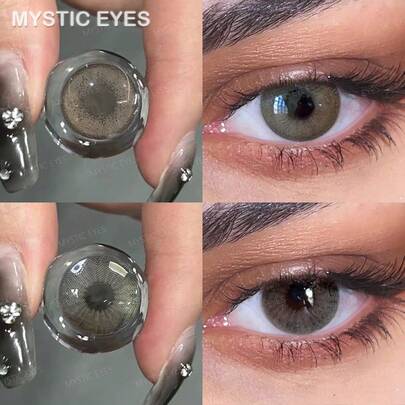  (0.00-8.00)MYSTIC EYES 1 Pair 14.20mm Gray Color Lenses, Doll-Inspired Big Eye Look, Fashion Cosmetic Lenses For Everyday Style, Makeup Matching, Party