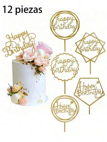 6/12 piezas de decoraciones para pastel de cumpleaños, decoración de pastel con toppers acrílicos "Feliz Cumpleaños" para fiesta con tema de cumpleaños, decoración de cumpleaños