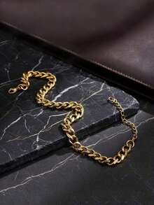 2pcs/Set Stainless Steel Gold Plated Chain Style Bracelets, Minimalist Design For Men, Suitable For Daily, Commute, Festivals, Boyfriend Gift - Vàng - Xem 4