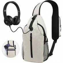 Mochila Cruzada para Hombre, Bolso de Pecho con Puerto de Auriculares y Bolsillo para Botella de Agua, para Senderismo, Viaje, Cita y Actividades al Aire Libre - como en la foto - Ver 2