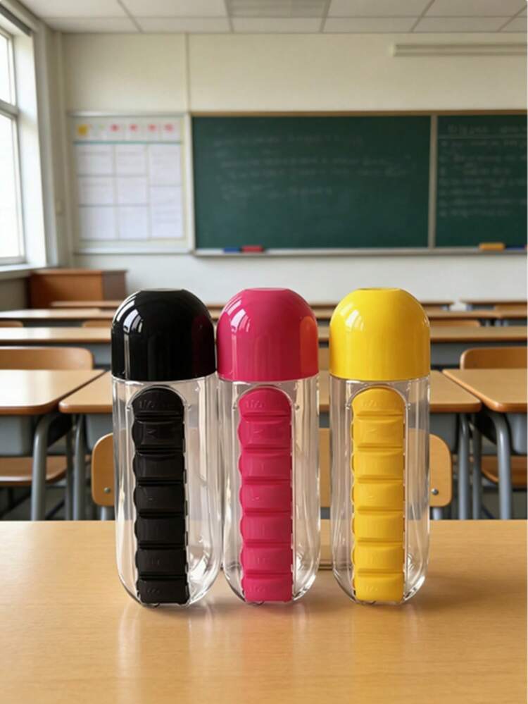 1 Peça Garrafa d'Água e Porta-Comprimidos 2 em 1 Amigável para Deficientes Visuais, 600ml, Organizador de Pílulas Portátil de 7 Dias, Recipiente de Medicação à Prova de Vazamentos em Plástico, Garrafa de Armazenamento de Medicamentos para Caminhadas, Viagens e Uso Doméstico, Presente Prático para Idosos (Estilo/Cor Aleatórios) - Multicolorido - Visão 5