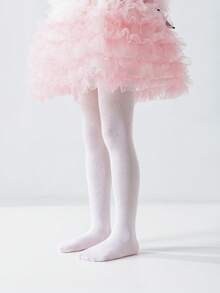 1pc Toddler/Baby White Sheer Tights, Thin Lightweight Luxury Crystal Embellished Pantyhose, Classic Fashionable Breathable Stockings, Suitable For Birthday Gift/Princess Dress/School Performance/Wedding Event, Spring/Summer - White - View 1