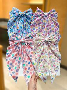 4/2个/1个女士彩色鸡蛋、胡萝卜、兔子印花蝴蝶结发夹，复活节发饰，甜美可爱风格，适合日常休闲佩戴、节日聚会、派对、复活节服装装饰、礼物 - 彩色 - 查看 4