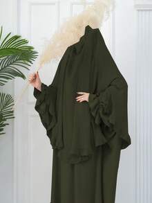 Bộ 2 món (Khimar + Abaya) Trang phục cầu nguyện Hồi giáo, Áo choàng dài Abaya kết hợp với khăn trùm đầu Hijab cùng màu, Trang phục cầu nguyện Jilbab thiết yếu ngoài trời, Áo choàng Abaya dành cho nữ, Abaya cho phụ nữ Hồi giáo - Nhiều màu - Xem 7