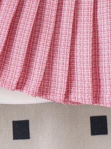 2pcs/Set Girls Elegant Bowknot Round Neck Short Sleeve Jacket And Skirt Set, Summer - Pink - View 9