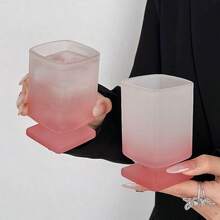 2pcs Premium Ombre Pink Square Glass Cup, Cocktail Glass, Champagne Glass, Beverage Glass, Dishwasher , Perfect Cup, Can Be Used As Vase, Suitable For Various Drinks, Water, Wine - Pink - View 5
