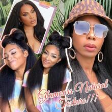 ZHUICHAO Yaji Straight Lace Front Wig 13x4 Transparent Lace Wig, Human Hair Blend, Ear To Ear Lace Wig, Pre-Trimmed, Baby Hair, Pre-Bleached, Easy To Wear, Curly Lace Front Wig 13x4 - 1B# - View 9