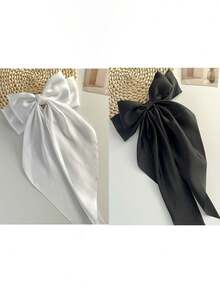 2个装女士超大黑白蝴蝶结发夹，大号蝴蝶结长尾缎面丝滑发带蝴蝶结发夹，马尾发卡，适合成人和青少年，春夏时尚配饰 - 彩色 - 查看 15