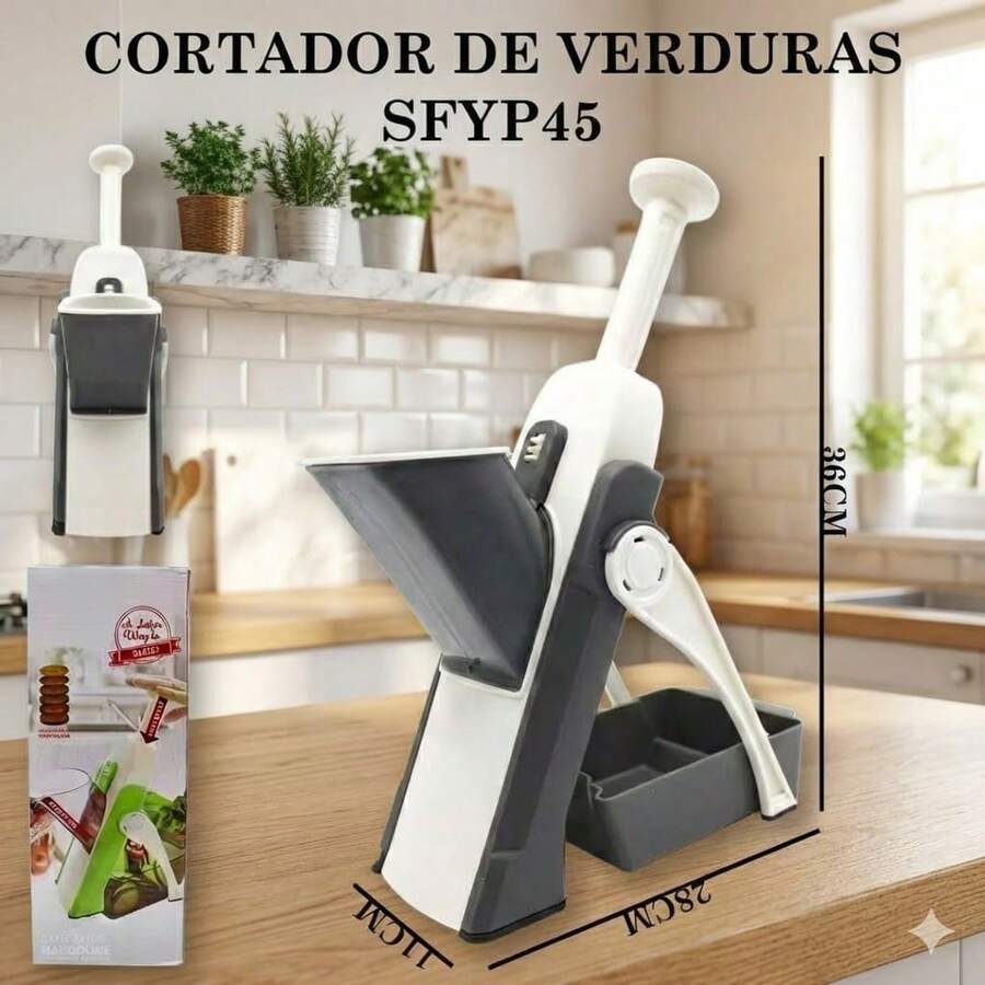 Rebanadora Mandolina, Cortador de Verduras con Bandeja de Recolección, Gadget de Cocina Fácil de Usar - Gris - Ver 1