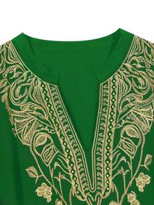 Đầm maxi Kaftan cổ chữ V màu xanh ngọc lục bảo thêu vàng dành cho nữ, dáng rộng, thướt tha, tôn dáng, thích hợp mặc ngoài đi biển, cỡ lớn, che phủ đồ bơi. - màu xanh lá - Xem 7