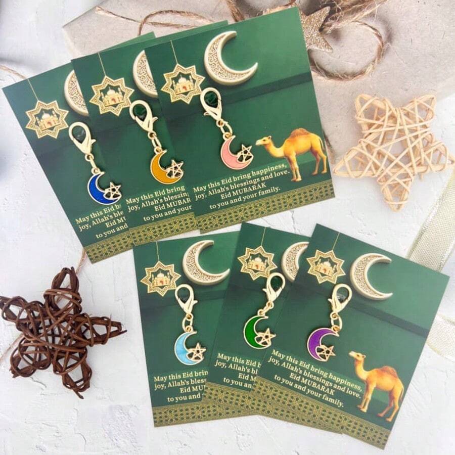 12件/6套开斋节快乐礼物，6色合金新月钥匙扣套装，开斋节贺卡/精致骆驼 - 龙虾扣，耐用锌合金 | 适合学生/朋友 | 适用于生日/考试/毕业/日常鼓励/节日祝福/异地关怀 | - 送给女教师、妈妈、闺蜜的贴心礼物 - 六色 - 查看 1