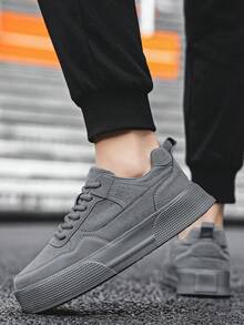 男士休闲拼接灰色运动鞋，浪漫学院风时尚低帮硫化鞋，适合户外、徒步、情侣穿着 - 灰色 - 查看 10