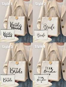 新娘蕾丝印花手提包 白色化妆包 - 印有“爱意满满”字样，新娘字母图案，单件派对婚礼旅行洗漱包，便携式化妆包，多功能包，旅行化妆包，字母图案拉链收纳包 - 彩色 - 查看 1