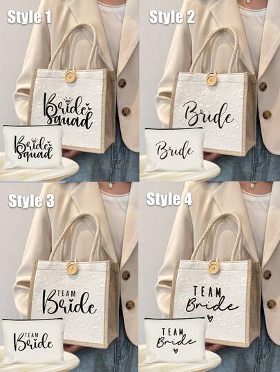 Bridal Lace Printed Handbag White Makeup Bag - Printed With Love, Bridal Letter Pattern, Single Party Wedding Travel Toiletries Storage Bag, Portable Makeup Bag, Multi Functional Bag, Travel Makeup Bag, Letter Pattern Zipper Storage Bag