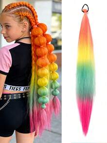 1pc 26 Inch Synthetic Ombre Straight Hair Ponytail Elastic Band, Suitable For DIY Braiding, Children's Daily Wear, Halloween, Christmas, New Year Costume Parties - Multicolor - View 18