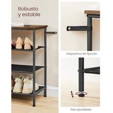 zxxVASAGLE Estante Zapatero de 4 Nive Estante para Zapatos 120 x 30 x 71  M de Ml Tela de Poliester Marron Rustico y Negro MLBS135B01estantería - 4 niveles 118 x 472 x 28 pulgadas - Ver 5