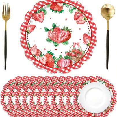 12/24 Pack, 33cm Placemats, Disposable Placemats, Strawberry Pattern, Suitable For Valentine's Day, Thanksgiving, Birthday Parties, Wedding Parties, Bridal Showers, Dinner Parties, Banquets, Dining Tables, Picnics, Cafes And Other Occasions.