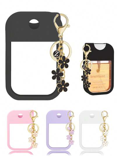 2pcs Touchland 1oz (30ml) Hand Sanitizer Spray Bottle Protective Case, 26 Flower & Letter Spray Bottle Marker, Silicone Anti-Drop Anti-Collision Protective Case With Keychain Design, Easy To Carry For Travel, Can Be Hung On Bags, Keys Or Children's Backpacks, Wear-Resistant, Waterproof, Reusable Protective Case For Touchland Hand Sanitizer Spray, Travel, Outdoor, Gifts, Halloween Gifts, Christmas Gifts